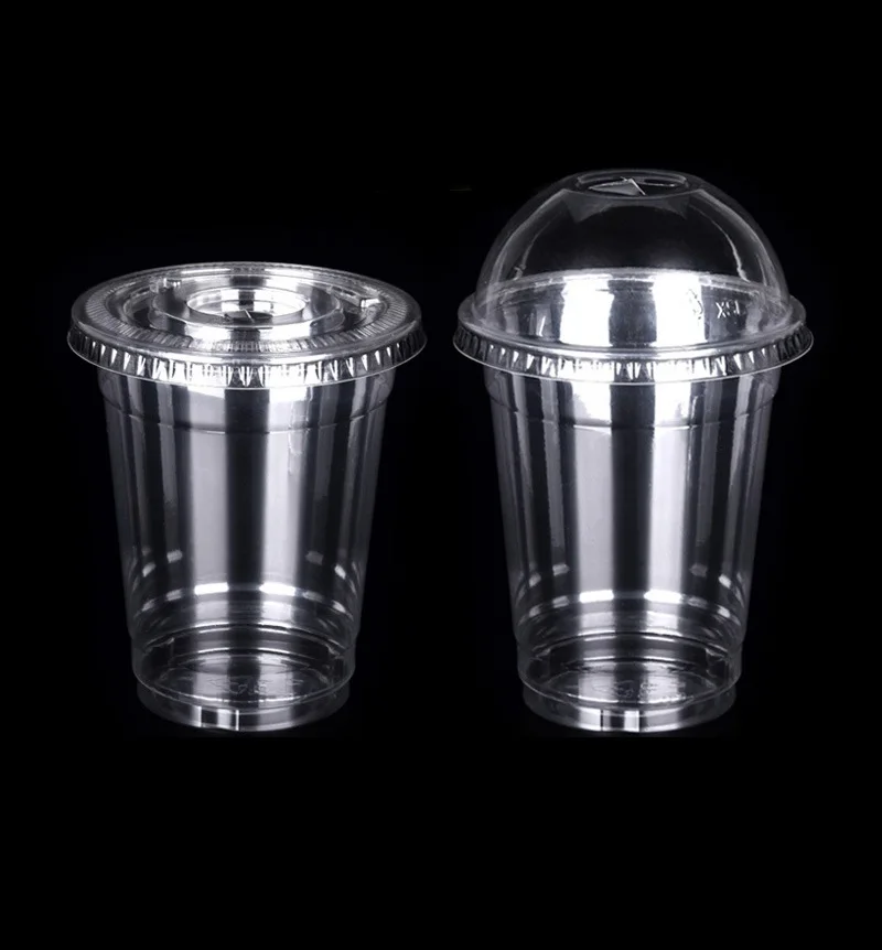 50pcs 360/460ml 일회용 투명 플라스틱 컵 우유 차 주스 차가운 음료 스무디 음료 컵 테이크 아웃 용 뚜껑 포함