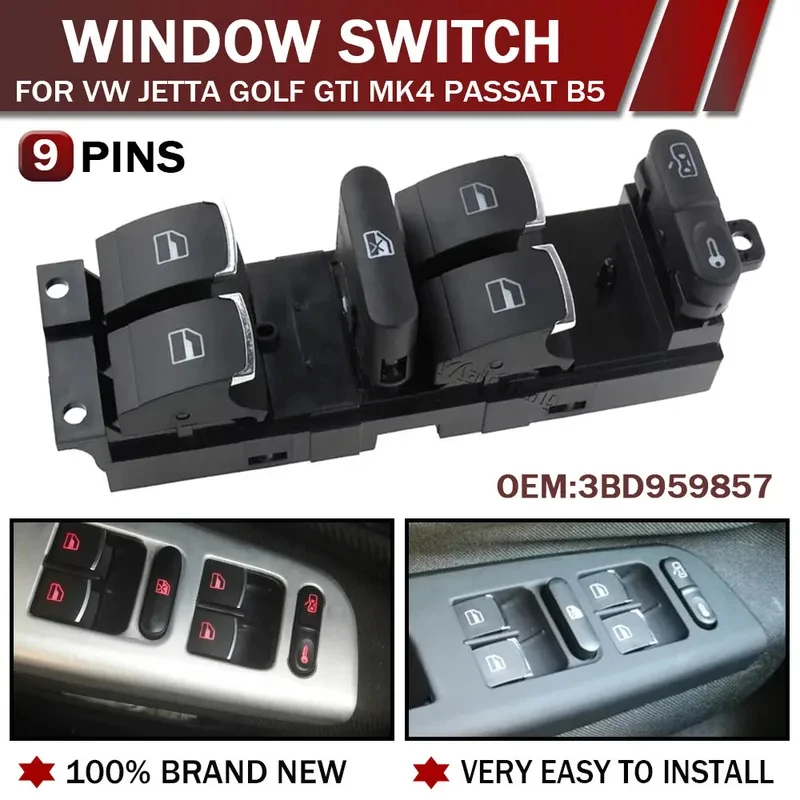 Interrupteur de commande de fenêtre chromé pour VW Jetta Golf GTI MK4 Passat B5, côté conducteur, 3BD959857 3BD 959 857 1998-2005