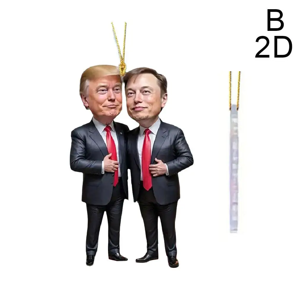 2D und Elon Musk Acryl Cartoon Anhänger lustige Anhänger Schlüsselanhänger mit Auto Puppe hängen Weihnachtsbaum Anhänger