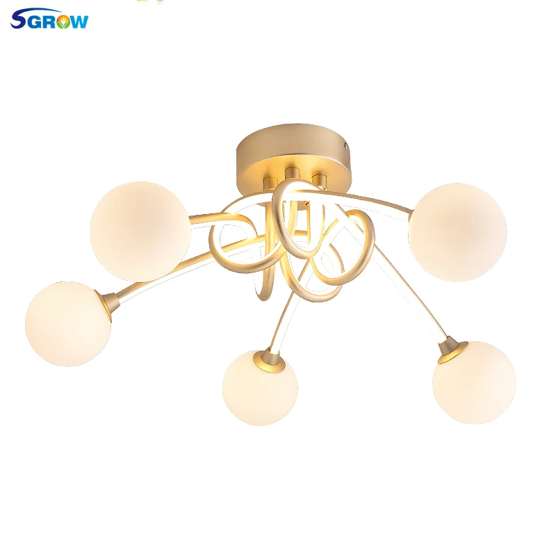 

SGROW Aluminum Frosted Glass Chandelier 3 Heads 5 Heads Modern Hanging Lights for Bedroom Dinning Room Living Room Lampara