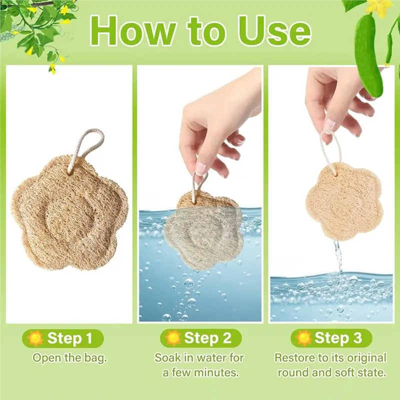 Éponge de douche exfoliante AAAF, pour un nettoyage en profondeur, naturelle, légère, format voyage, production de mousse riche