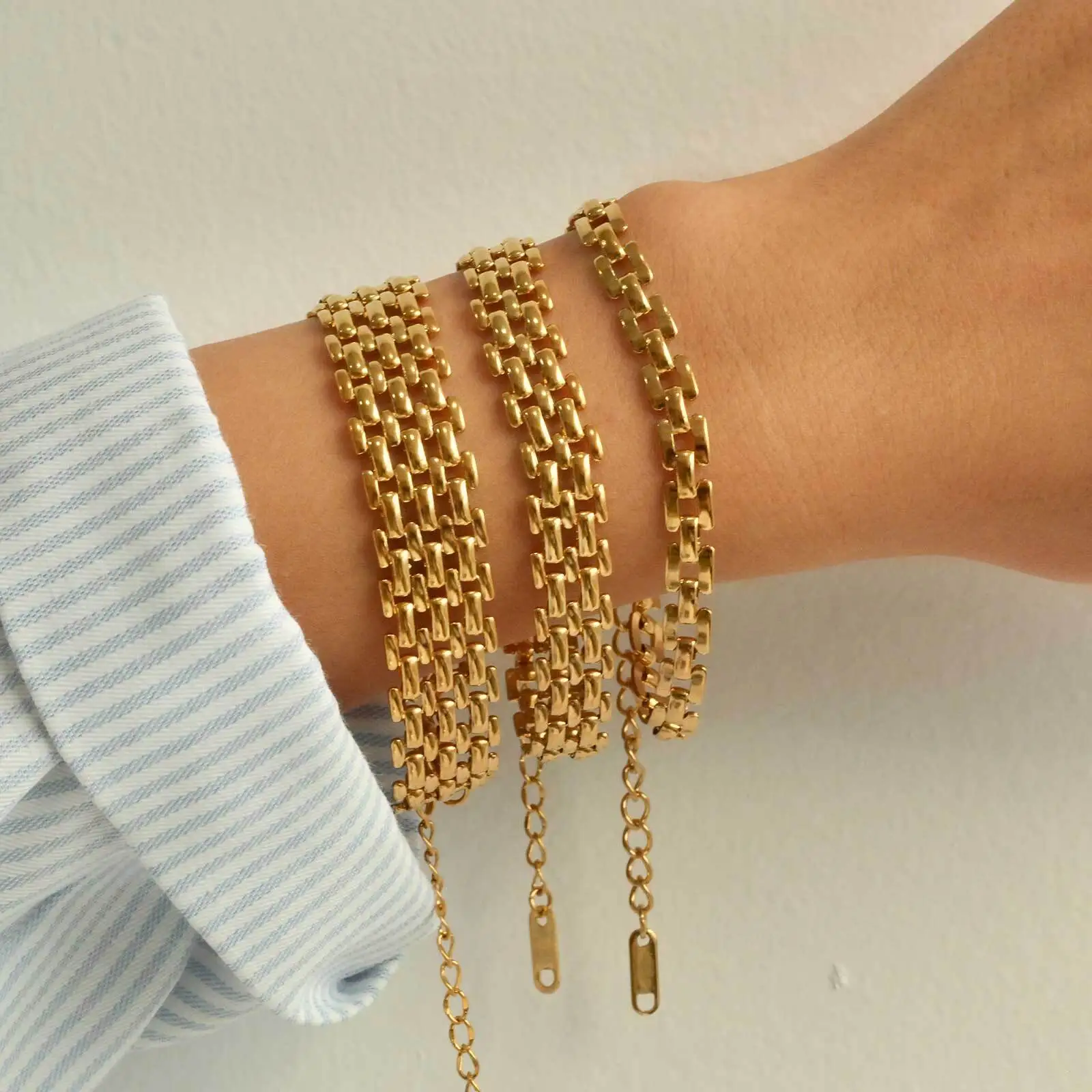 Flat Mesh Bracelet Stainless Steel, Multiyaer Wide Brand Link Chain Bracelet for Women, Trendy Jewelry Gifts