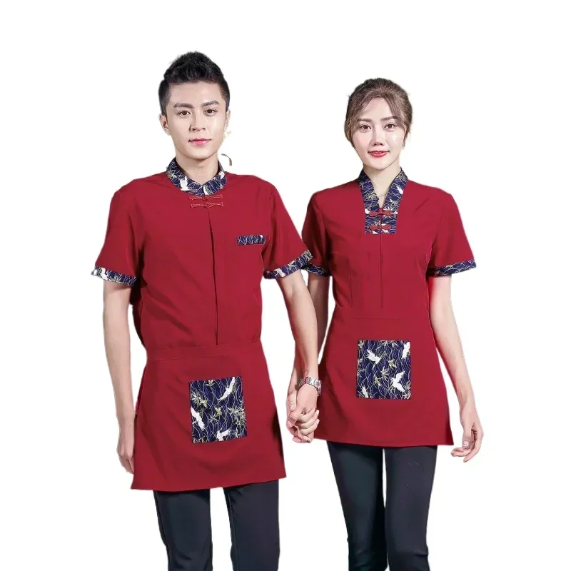 Macacão de garçom de restaurante de hotel, homens e mulheres, loja de panelas quentes, roupa de trabalho, verão, uniformes de garçom de comida rápida, jaqueta de chef de catering