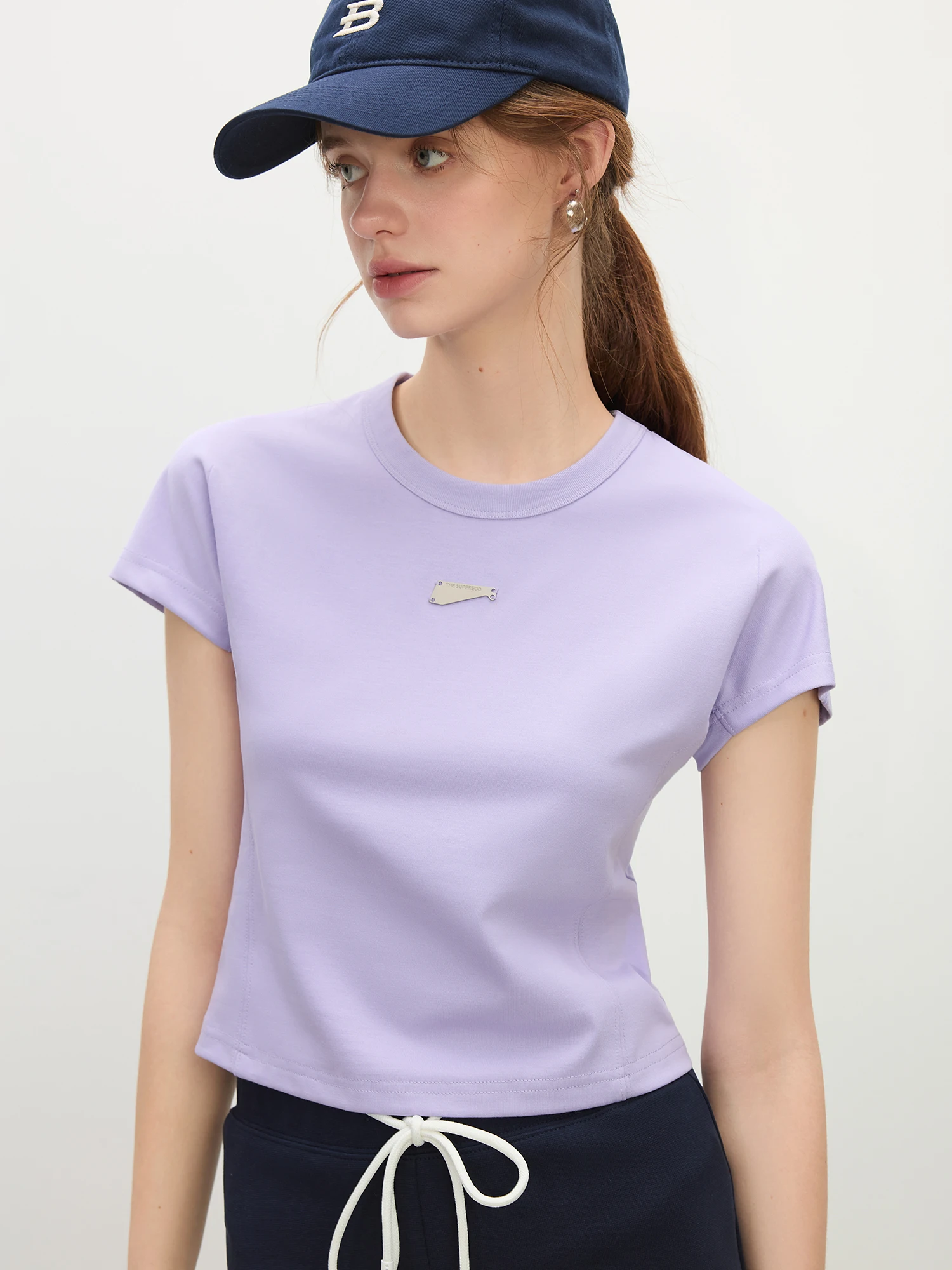 FSLE 2025 Summer Women's Structured Sun-Resistant Top - Slim Fit Cropped Tee & Breathable Round Neck T-Shirts 25FS12007