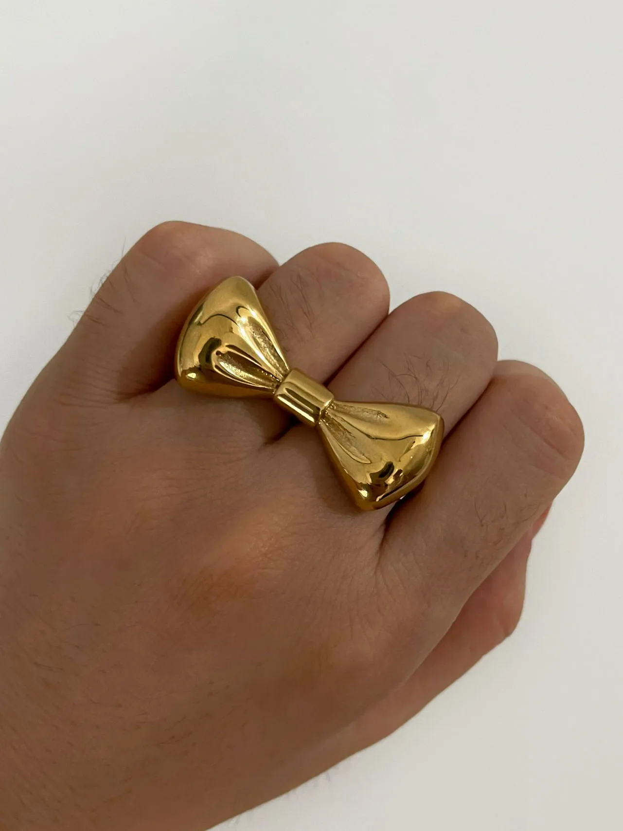 GHIDBK Stainless Steel Bow-Knot Double Finger Rings for Women Unusual Aesthetic Design Punk Party Jewelry Gifts Tarnish Free