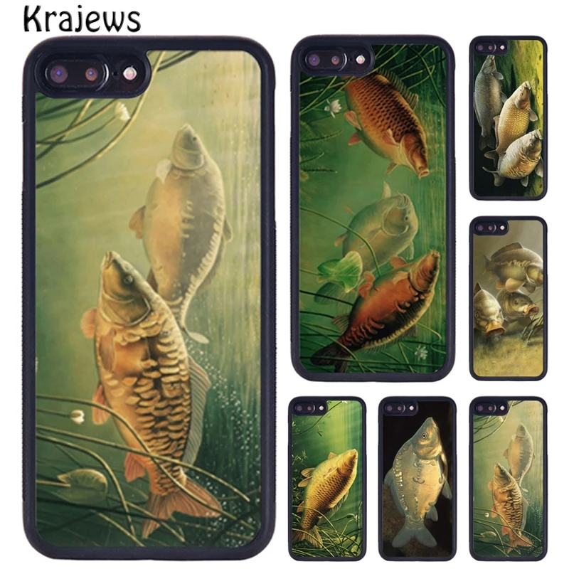 Krajews CARP FISHING FISH Rubber Phone Case For iPhone 16 15 14 X XR XS 11 12 mini 13 Pro MAX Plus cover shell coque