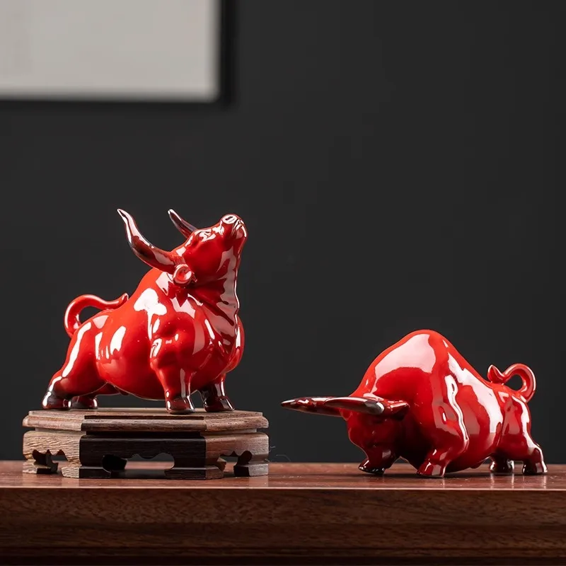 Ceramic Bull Tea Pet Ornament, Fierce Ox Figurine Statue for Kung Fu Tea Tray Tabletop Home Decor Gift