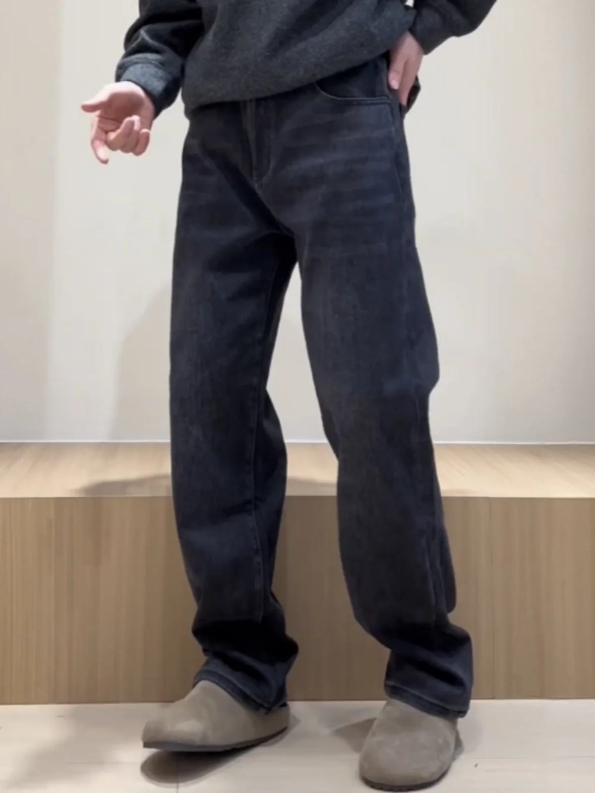 

Retro American Waed Straight Leg Jeans Men's Faionable All-Match Fce Thi Wide Leg Casual Pants Spring Autumn