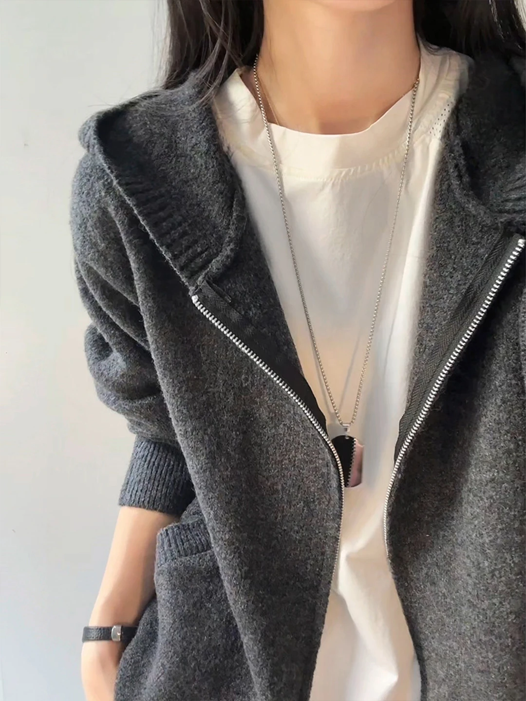 

Мужской вязаный кардиган-худи в американском ретро-стиле, свободный крой, для пар, осенне-зимняя верхняя одежда на молнии