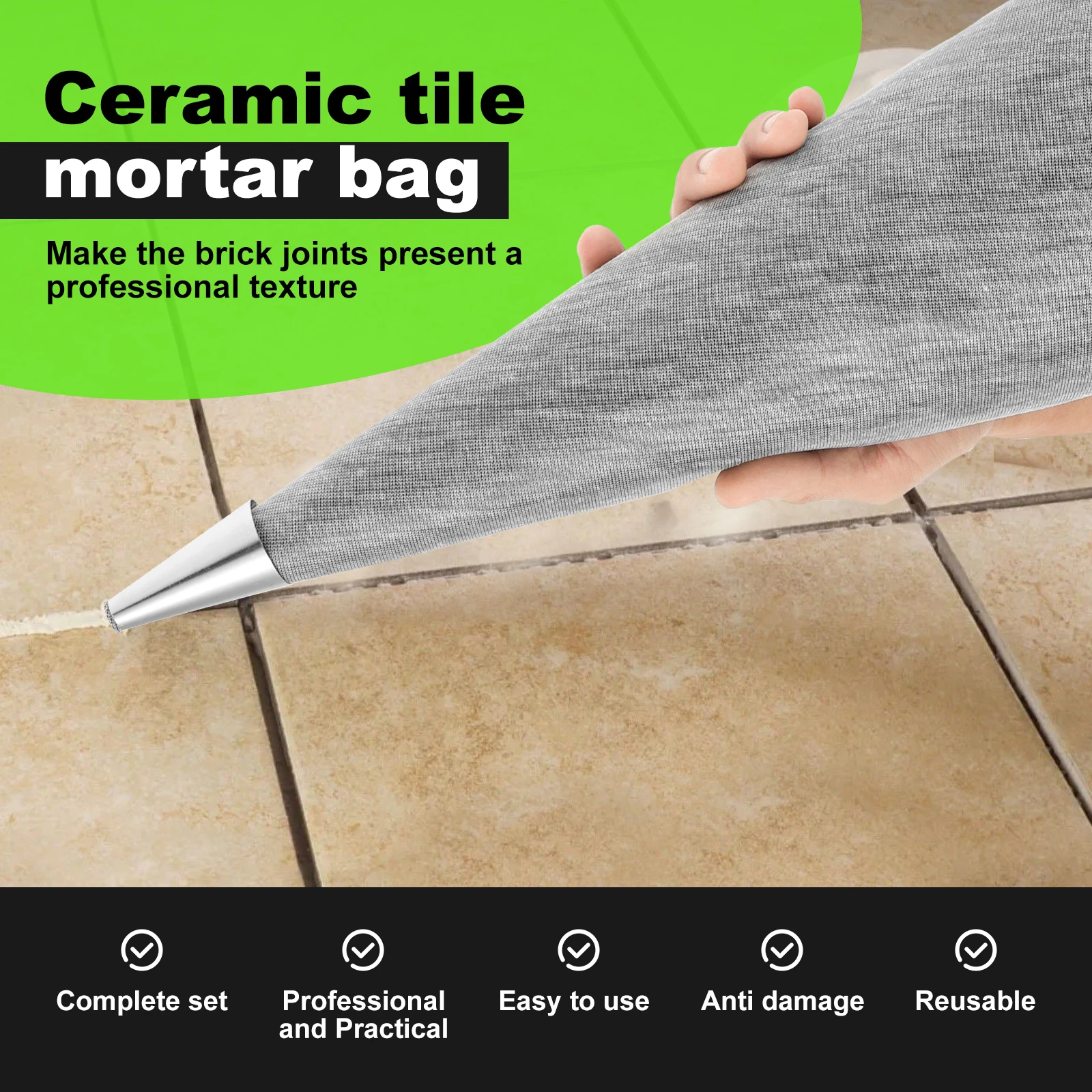 3Pcs Masonry Mortar Bag 13 x 24 Inch Heavy Duty Puncture Resistant Reusable Tip Cement Sealer Bag for Grouting Tile Joint