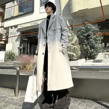 LUZHEN Korean Leather Spliced Long Trench Coat 4 LUZHEN Korean Leather Splicing Long Trench Coat Men's Trendy Loose Knee Length Stylish Outwear Male 2024 Autumn Winter LZ5199 4