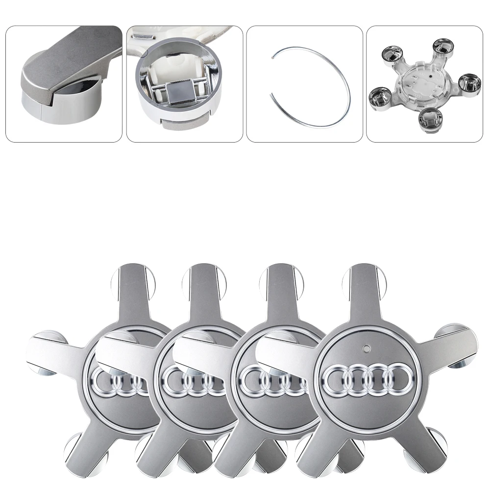 4Pcs Car Wheel Rim Five Claws Center Caps Tires Hub Covers Center Cover For Audi A3 8P A4 B8 A6 C6 A5 Q5 A1 Q3 C7 8V B9 B7 B6 C5