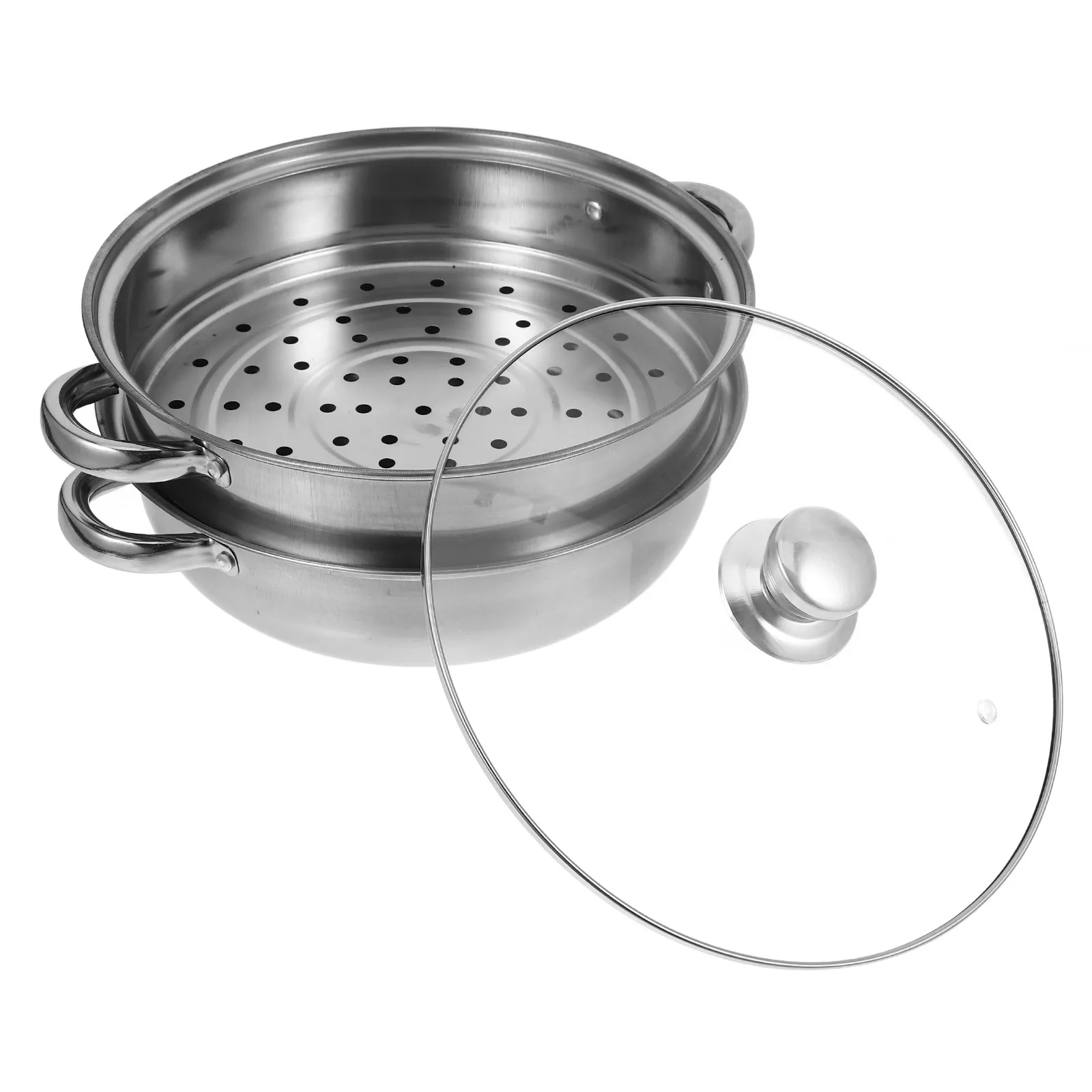 Stainless Steel 2 Tier Steamer Pot Large Capacity Kitchen Steamer Pot Food Steaming Cookware for Seafood Vegetables Dumplings