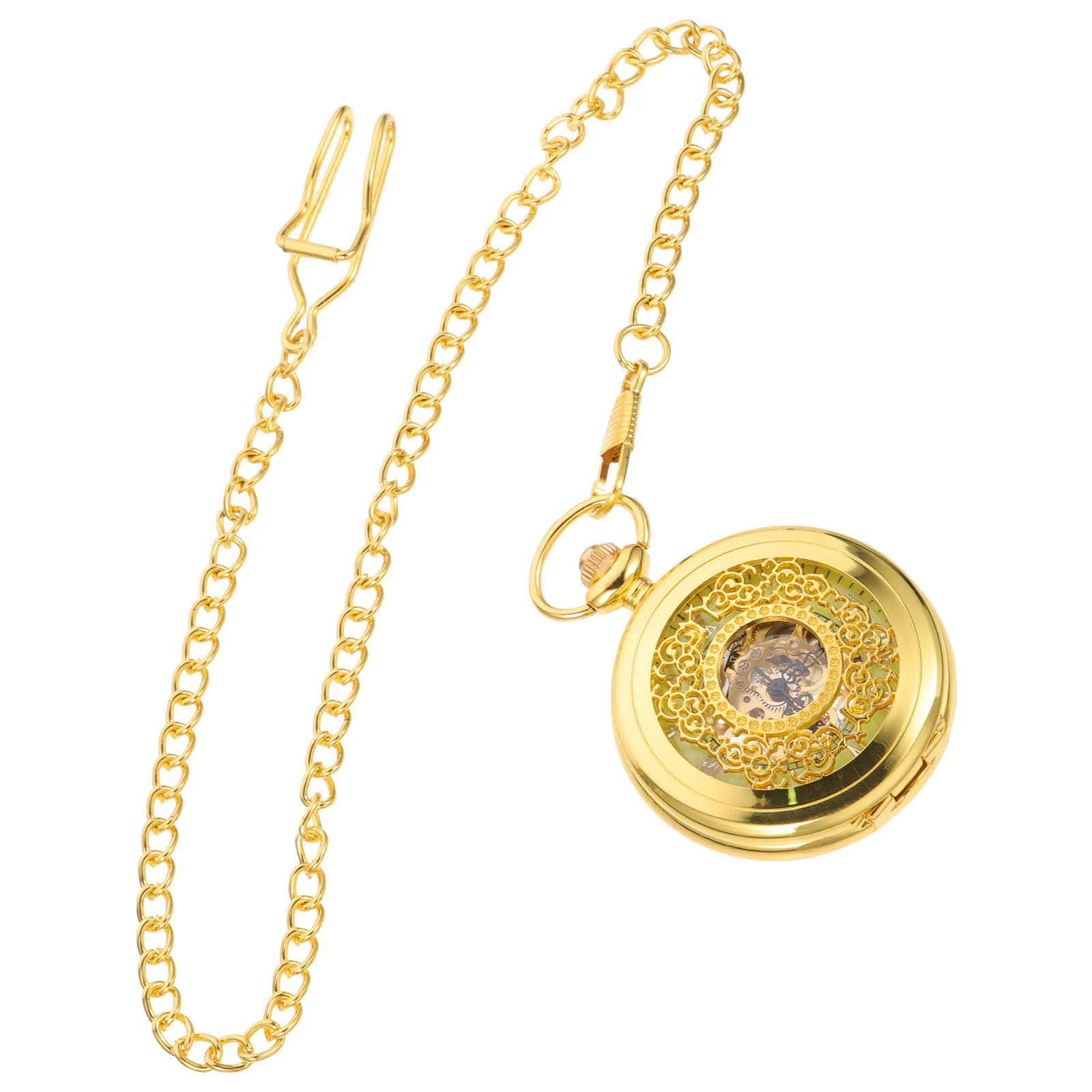Mechanical Hand Wind Pocket Half Hunter Dial Steampunk Retro Gold Alloy Case Scratch Resistant Mineral Glass