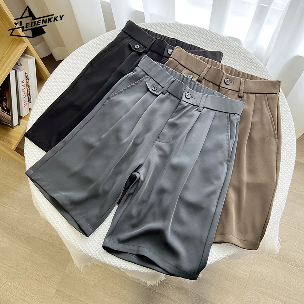 Summer Suit Shorts Men Women Thin Ice Silk Cool Loose Five-point Pants Korean Solid Color Wide-leg Casual Shorts Vintage Unisex