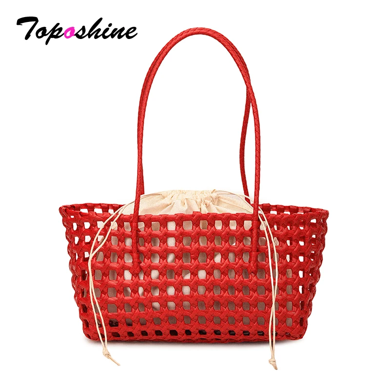 

Летняя пляжная сумка Toposhine для женщин: плетеная сумка-тоут с внутренним мешочком на шнурке, сумка через плечо для отпуска и шопинга