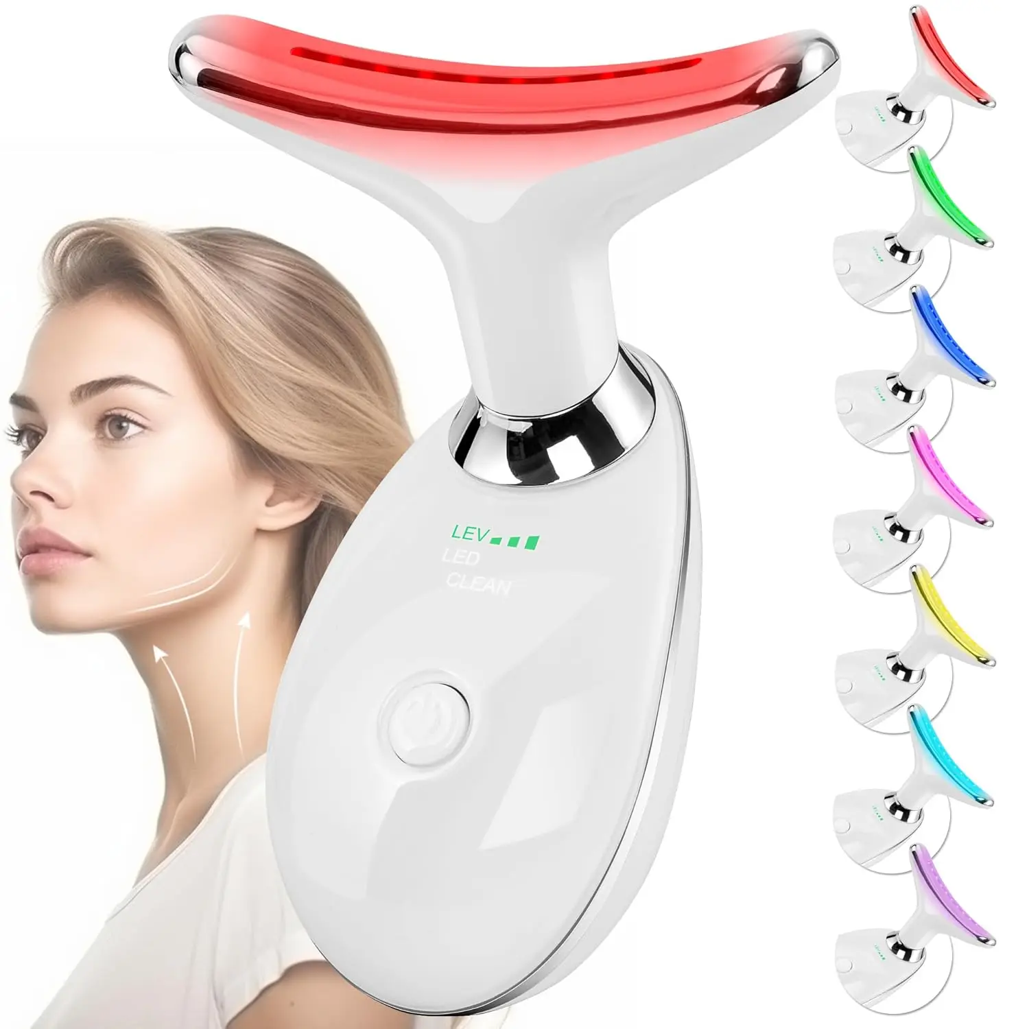 Massaggiatore facciale Dispositivo di bellezza a luce rossa per bacchetta per modellare il viso e il collo con fotone LED a 7 colori Strumento per la cura della pelle Regalo ideale