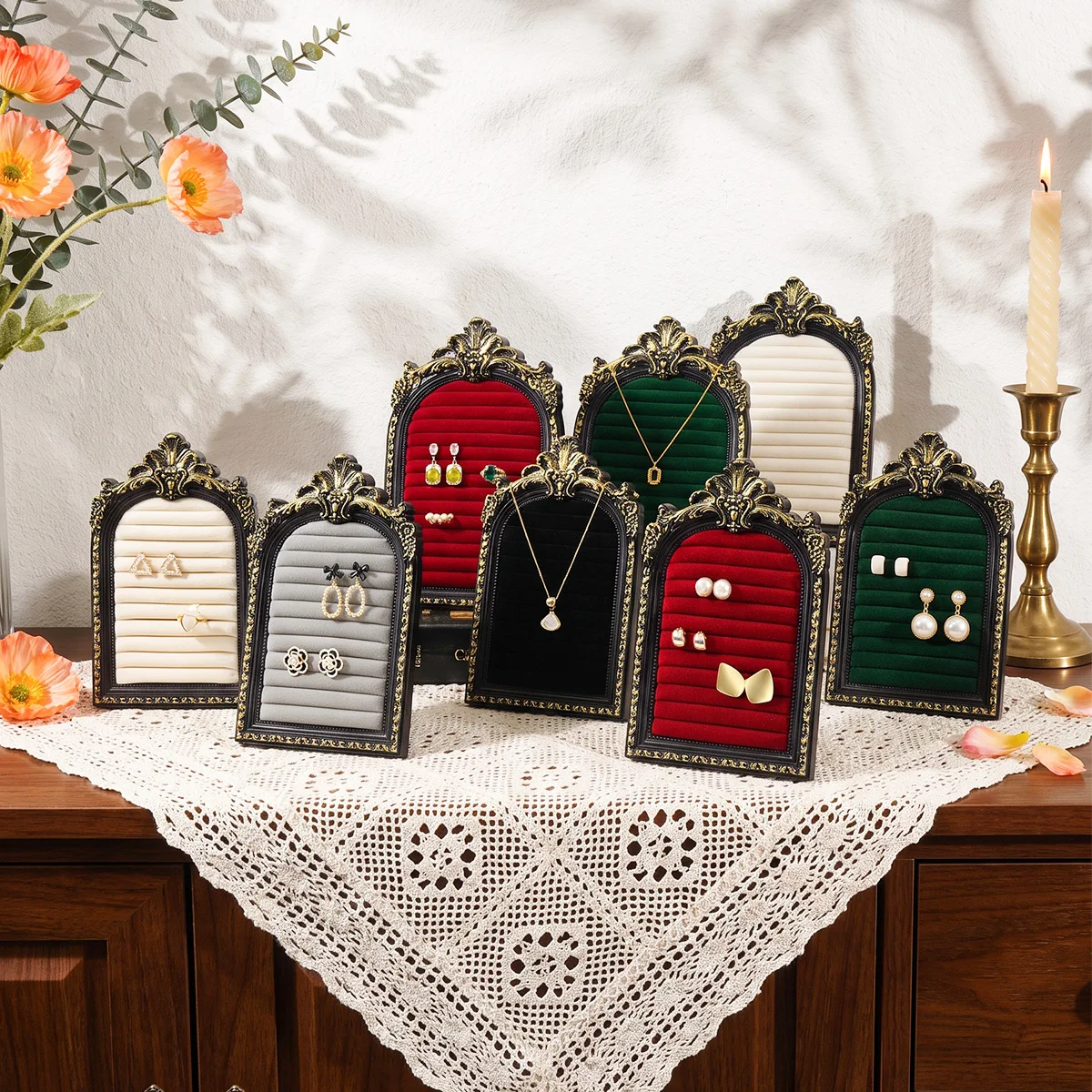 1PC, European-Style Antique Carved Frame Jewelry Storage Board (Without Jewelry), For Storing Jewelry On The Desktop