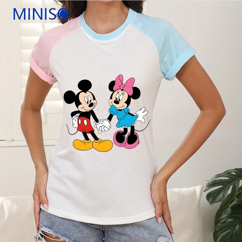 

Summer Dress Women Cartoon Clothes O-Neck Custom Trends T-shirt Short Sleeve Disney Mickey Clothing Brands Ladies Large Size