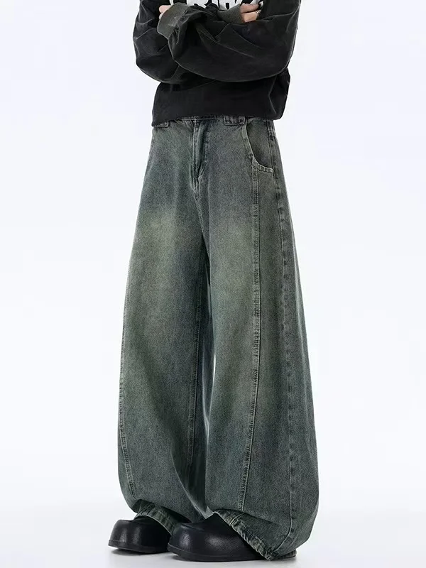 

American High Street Wide Leg Men's Jeans Loose Straight Casual Long Pants Spring New Sle Retro Knife Pants