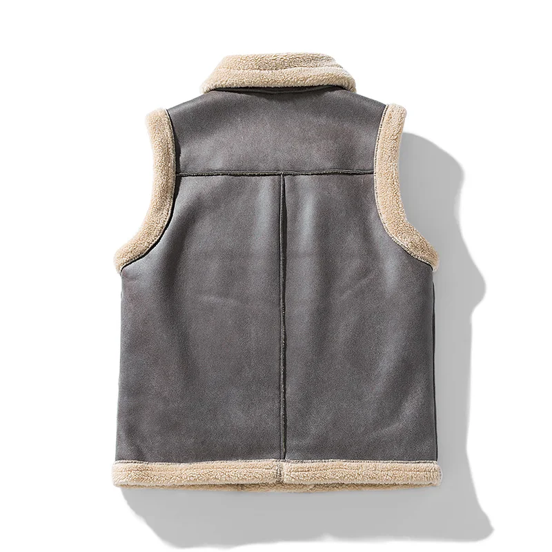 Men's Suede Vest Autumn Winter New Solid Color Fashion Trend Plush Warm Outdoor Camping Lapel Coat Men's Sleeveless Jacket