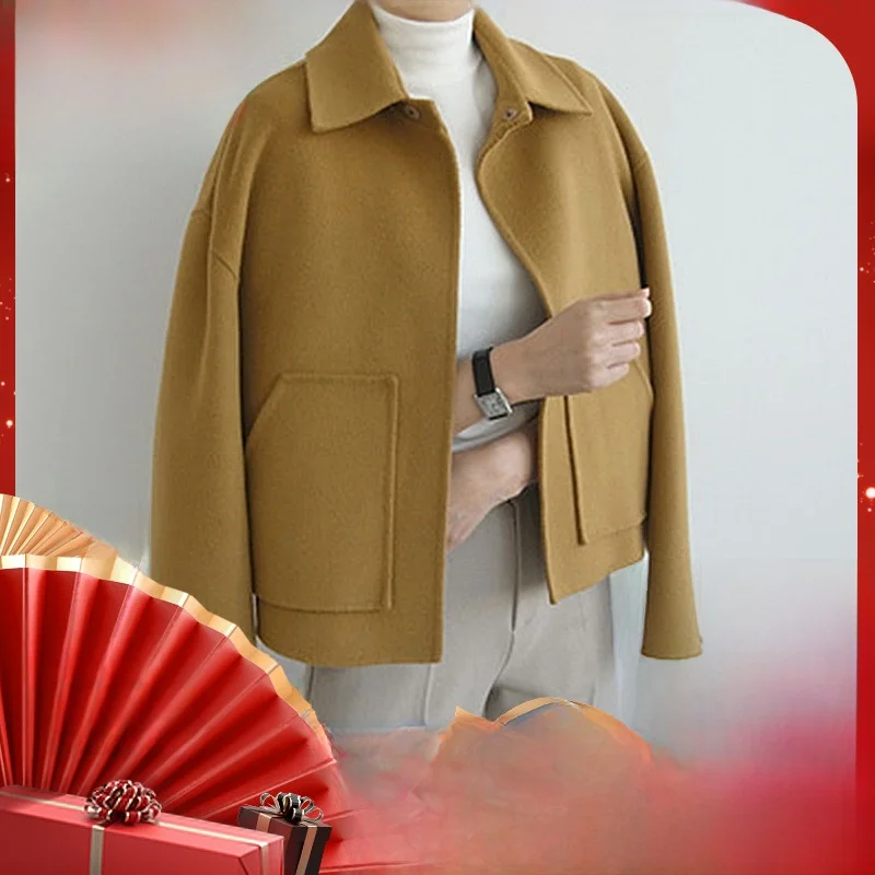 

DI DVF Handmade Woolen Jaet Korean Sle Slim Fit Double-sided Fce ort Coat Pure Color Long Sve for Women