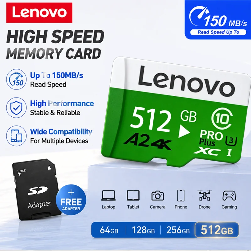 

Lenovo Memory Card 512GB High Speed Mini SD Card 256GB 128GB 64GB Cartao De Memoria TF Card for phone Card Reader TF Flash Card