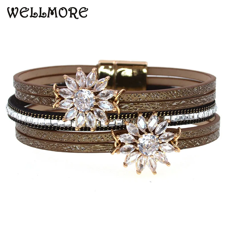 WELLMORE  Luxury Micro inlaid crystal flower bracelet fashion Jewelry for Women jewelry