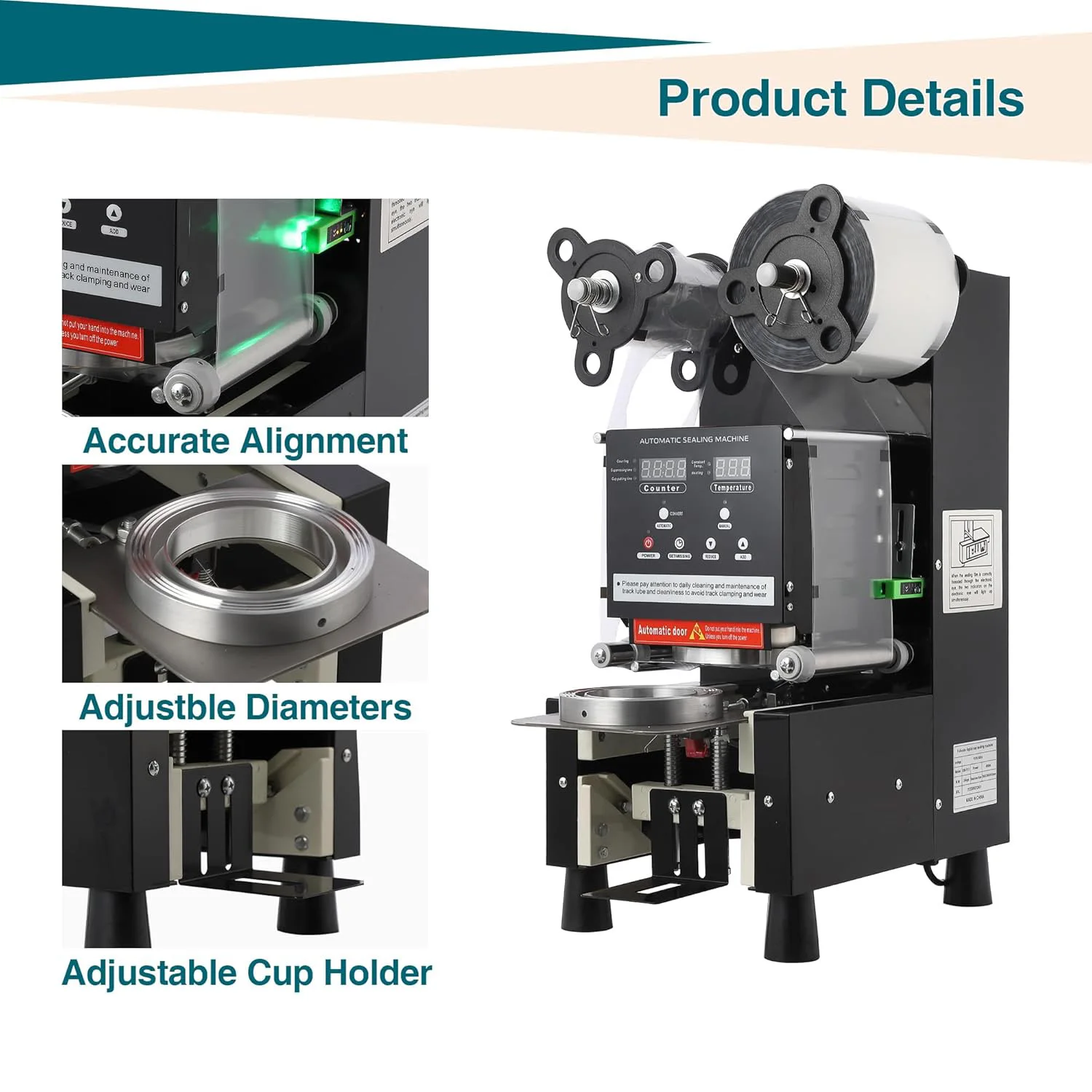 商業用カップシーラー 90/95mm デジタル制御カップカウンター 漏れ防止デュアルモード 500-650カップ/時間 バブルティーコーヒーショップ用