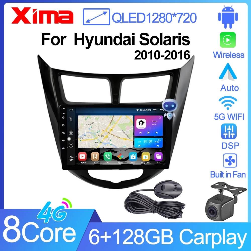 XIMA XV6Pro 2 din Android 12 Auto CarPlay Car Radio For Hyundai Solaris 2010-2016 Multimedia Player GPS Navigation 2din Stereo