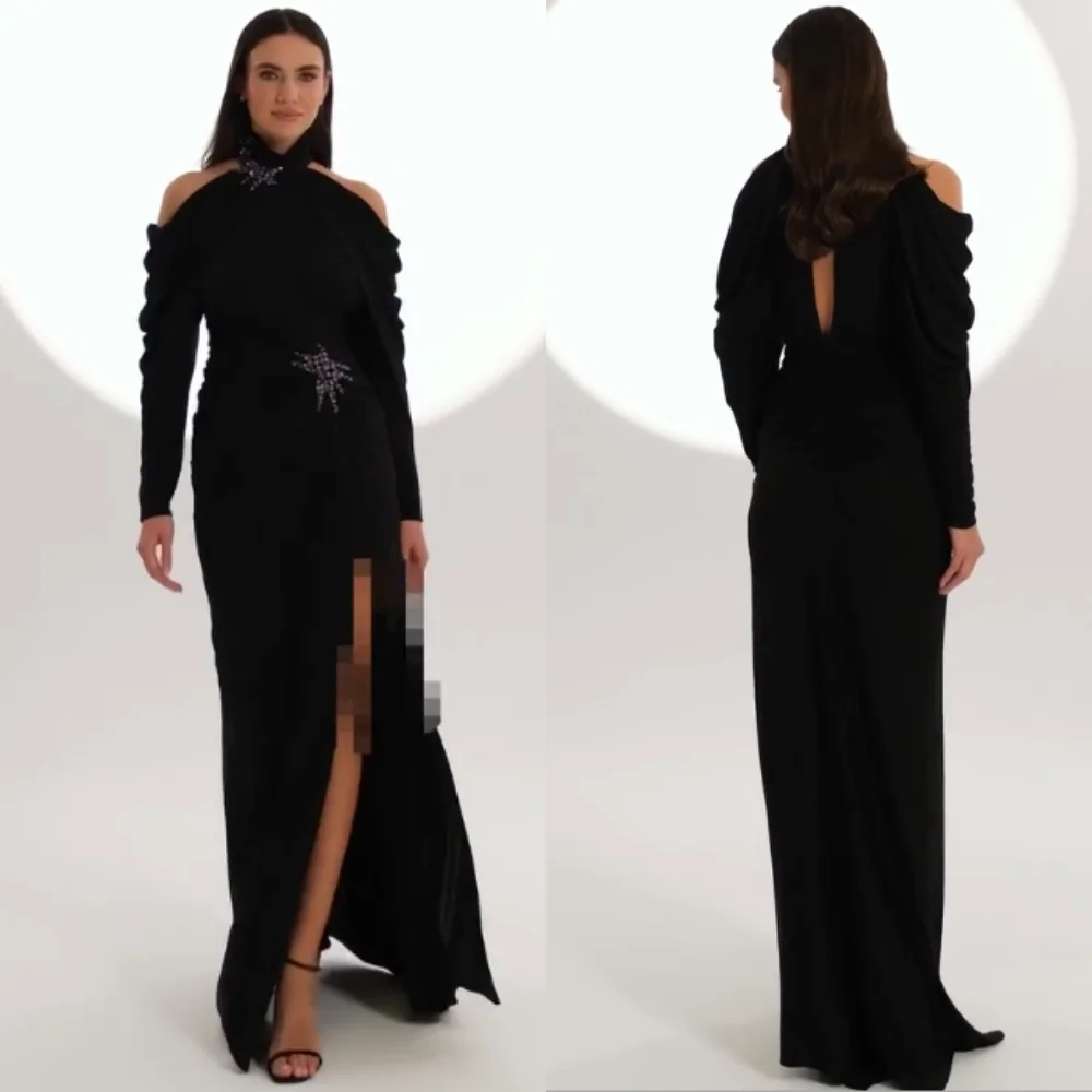 

Customized High Quality Jersey Sequined Pleat Straight Off-the-shoulder Long Dresses Bespoke Occasion Elegant