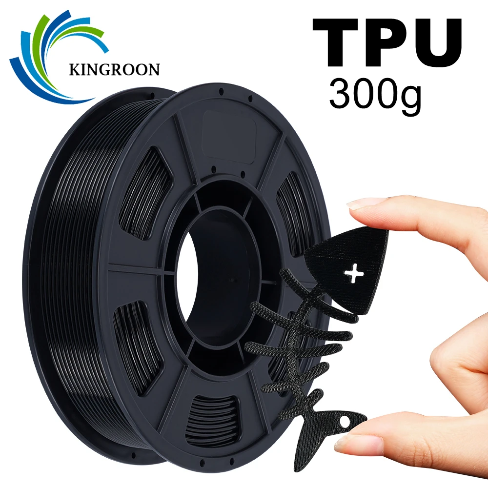 خيوط KINGROON TPU 1.75 مم 0.3 كجم (ليست 1 كجم)، مادة طابعة ثلاثية الأبعاد ناعمة 95A مرنة، بكرة 200 جرام 300 جرام لقوس AMS وصندوق جاف