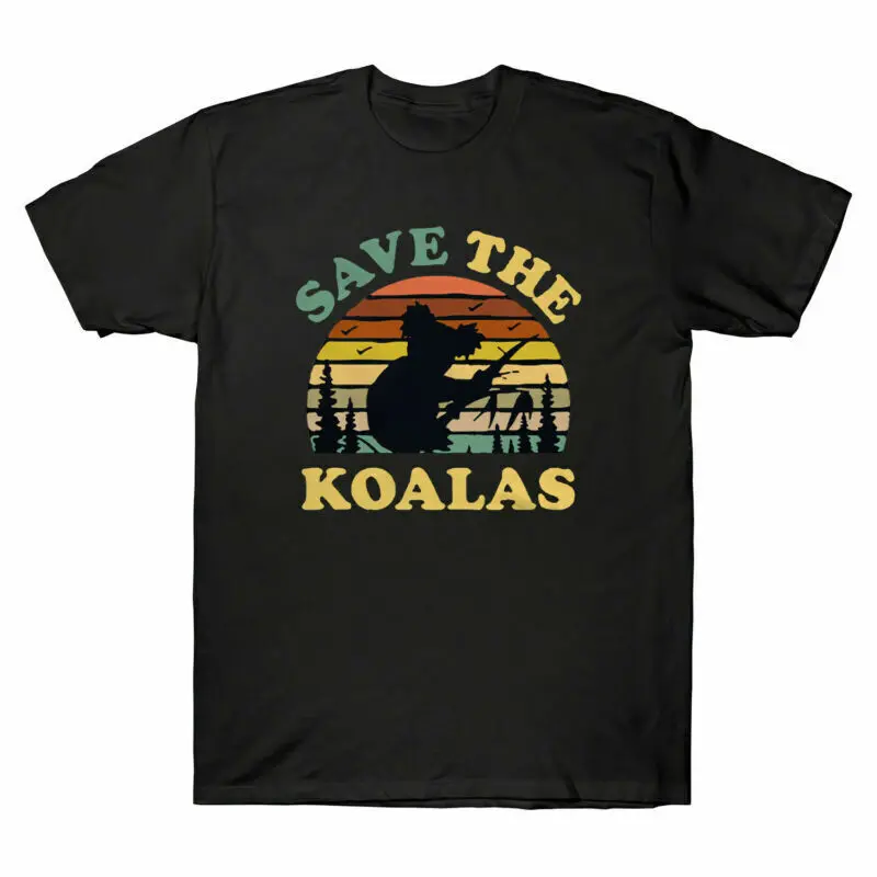 Save The Koalas Pray for Australia Animal Vintage Men's T Shirt Black Cotton Tee