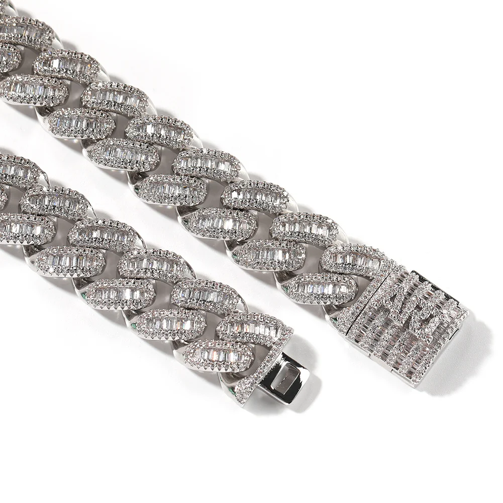 Imagem -03 - Uwin 15 mm Faça Você Mesmo Letras Baguette Cubana Chain Personalizado Nome Personalizado Colar Iced para Fora Bling cz Gargantilha Hiphop Jóias Presentes