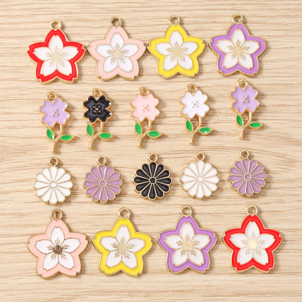 10 Stück niedliche, bunte Emaille-Blumenanhänger zum Basteln von Anhängern, Halsketten, Ohrringen, Armbändern, DIY-Bastelarbeiten und Schmuckzubehör – Detail 1