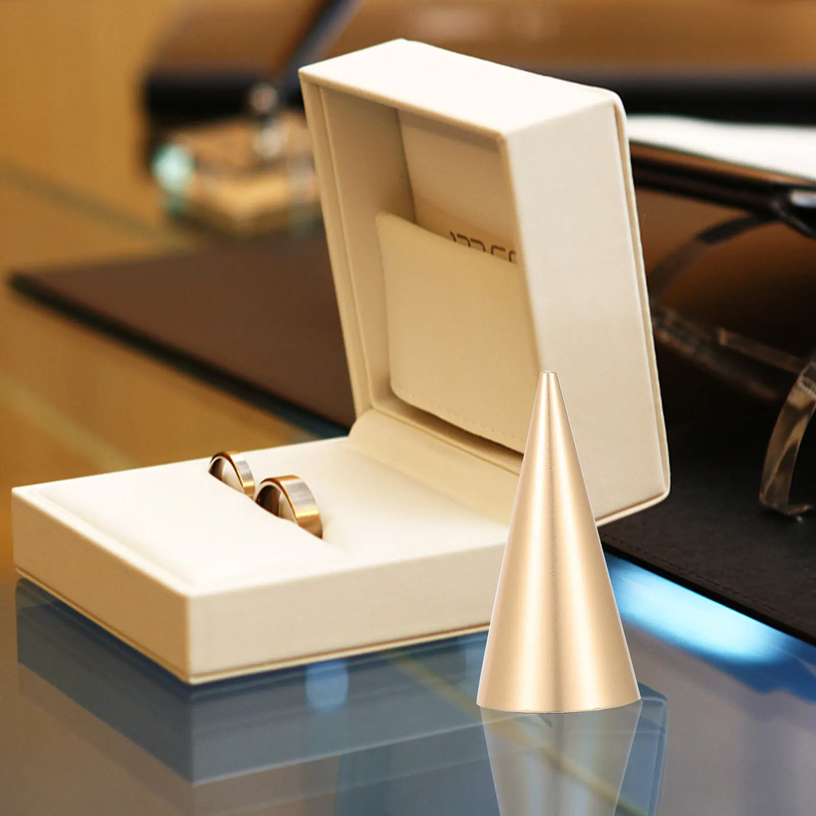 

Ring Holder Cone Tower Shape Gold Single Ring Stand Stainless Steel Durable Jewelry Display Holder for Store Home Personal Use