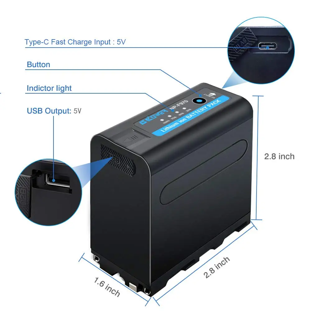 SKOWER 9900mAh NP-F970 NPF970 بطارية الكاميرا USB تهمة الناتج لسوني DCR DSR كاميرا الفيديو لوحات شاشات الفيديو F550