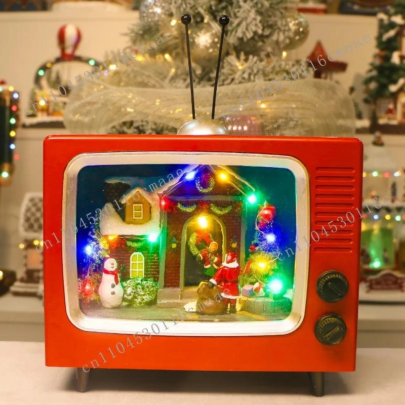 Resin Christmas TV Cabinet Santa LED Lights Fairy Tale Music Mobile Animation Table Ornaments and Home Decoration Sculptures