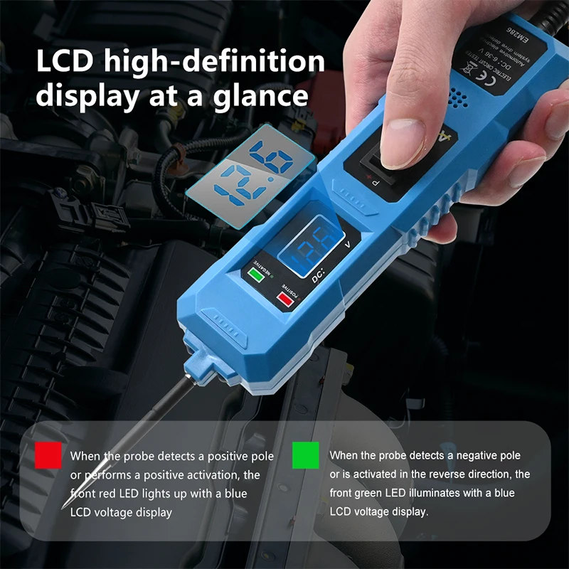 Tester per circuiti elettrici automobilistici Tester per sistemi elettrici per auto Kit sonda di potenza di tensione Display digitale a LED con illuminazione 6V-36V