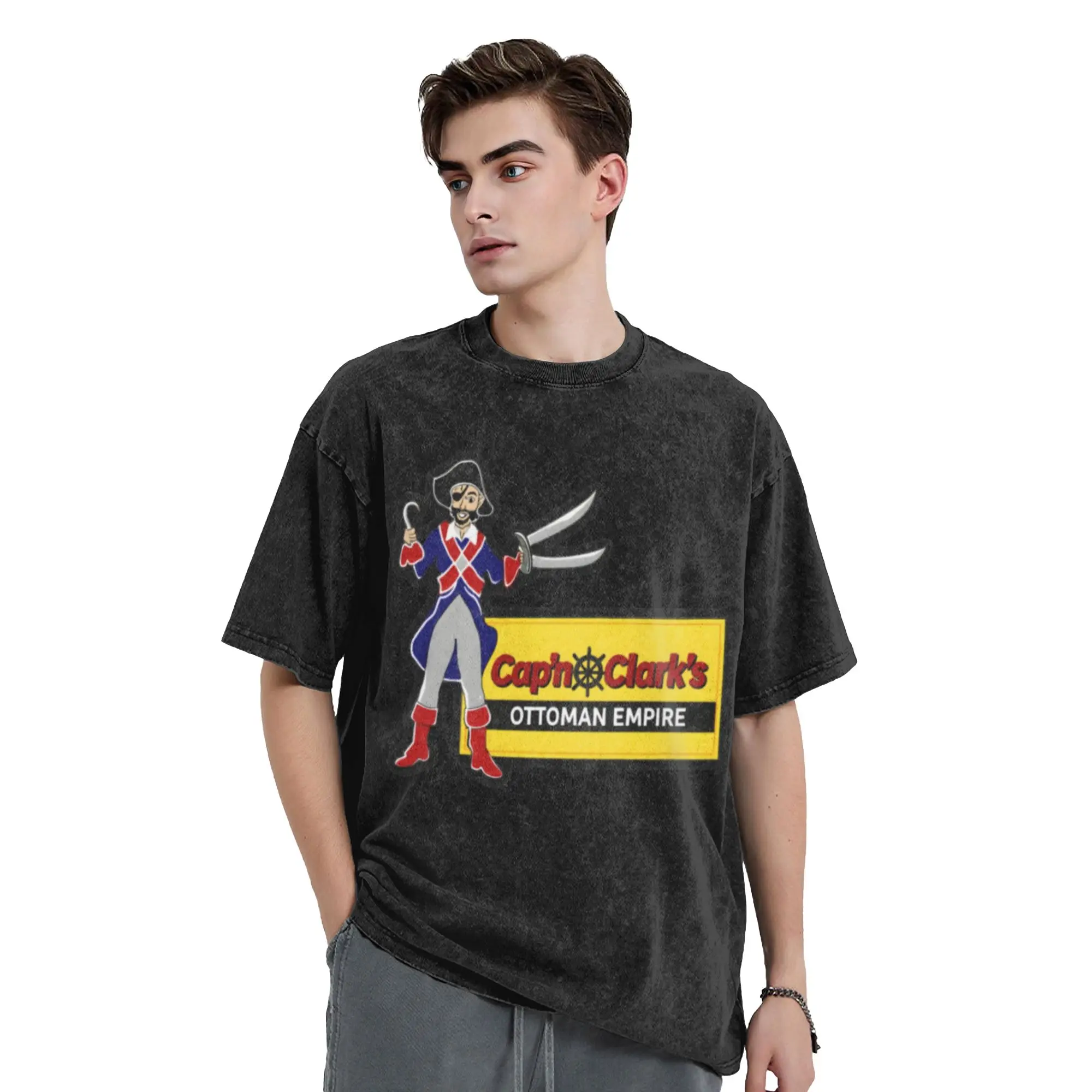 Cap'n Clark's Ottoman Empire - The Backrooms T Shirt Washed Short Sleeve High Street T-Shirt  Retro Tops Streetwear Tee Shirt