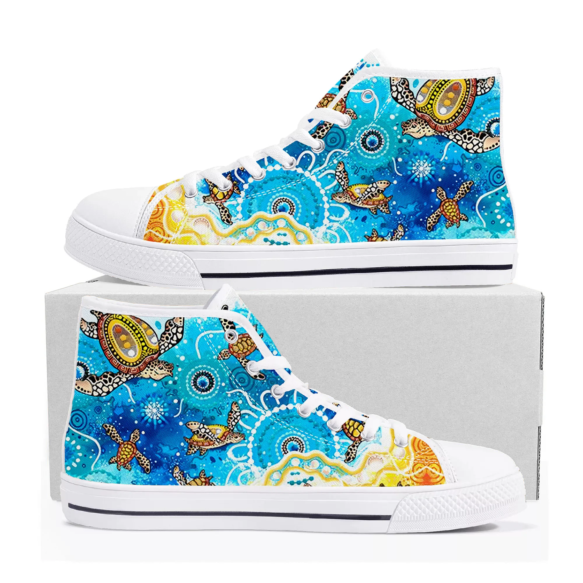 Australia Aboriginal Turtle Indigenous Art Design High Top High Quality Sneakers Mens Womens Teenager Canvas Sneaker Custom Shoe