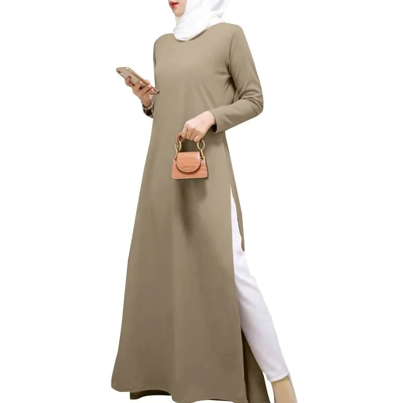 

Eid Ramadan Mubarak Slim Dress for Women Dubai Arab Kaftan Abaya Turkey Muslim Round Collar Dress Longue Islam Femme Vestidos