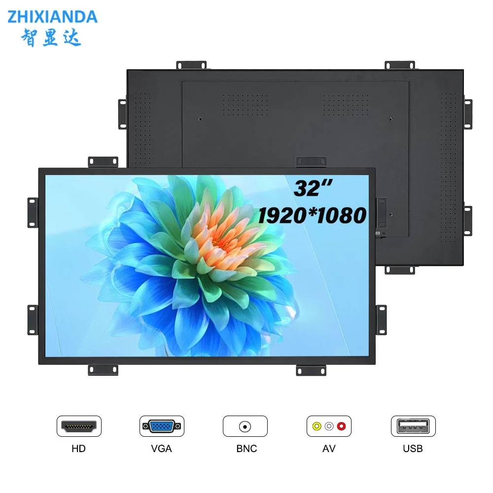 ZHIXIANDA New Style 32 inch 1080P LCD Touch Screen Display Open Frame Industrial Grade Metal Case Monitor with HD VGA BNC AV USB