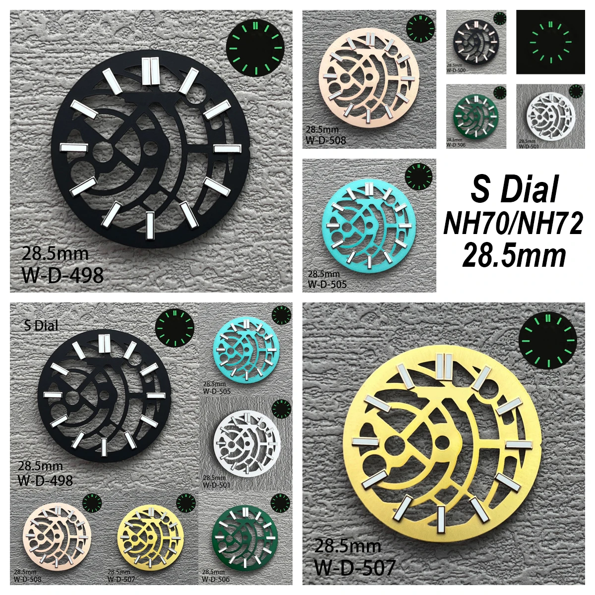 

28.5mm S Logo Matte Dial Suitable For NH70/NH72 Movement Green Luminous Hollow Out High Quality Watch Modification Accessories