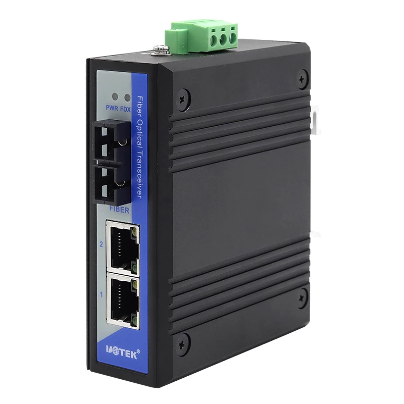 Convertitore multimediale Gigabit UOTEK a 2 porte con protezione da sovraccarico e inversione Ingresso tensione 12/24/48 V CC UT-2602GC