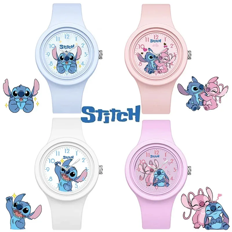 Disney Stitch Themed Cute Pink Angel round Touch Silicone Electronic Watch for Kids And Couples Decorative Accessory Gift