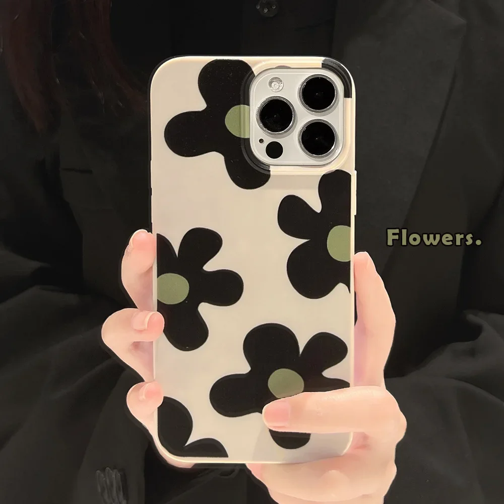 Retro Green Black Flowers Pop Japanese Phone Case For iPhone 14 13 11 12 Pro Max Xr 14Plus Xs Max 8 Plus Case Cute Cartoon Cover