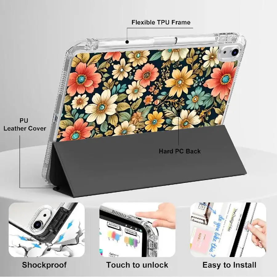 

Vintage Floral Tablet Case For iPad Air 4 5 M3 M2 M4 11inch Mini 6 7 11th 10th 9th 8th 7th 12.9inch Pro 2025 Holder Cover Y-Fold