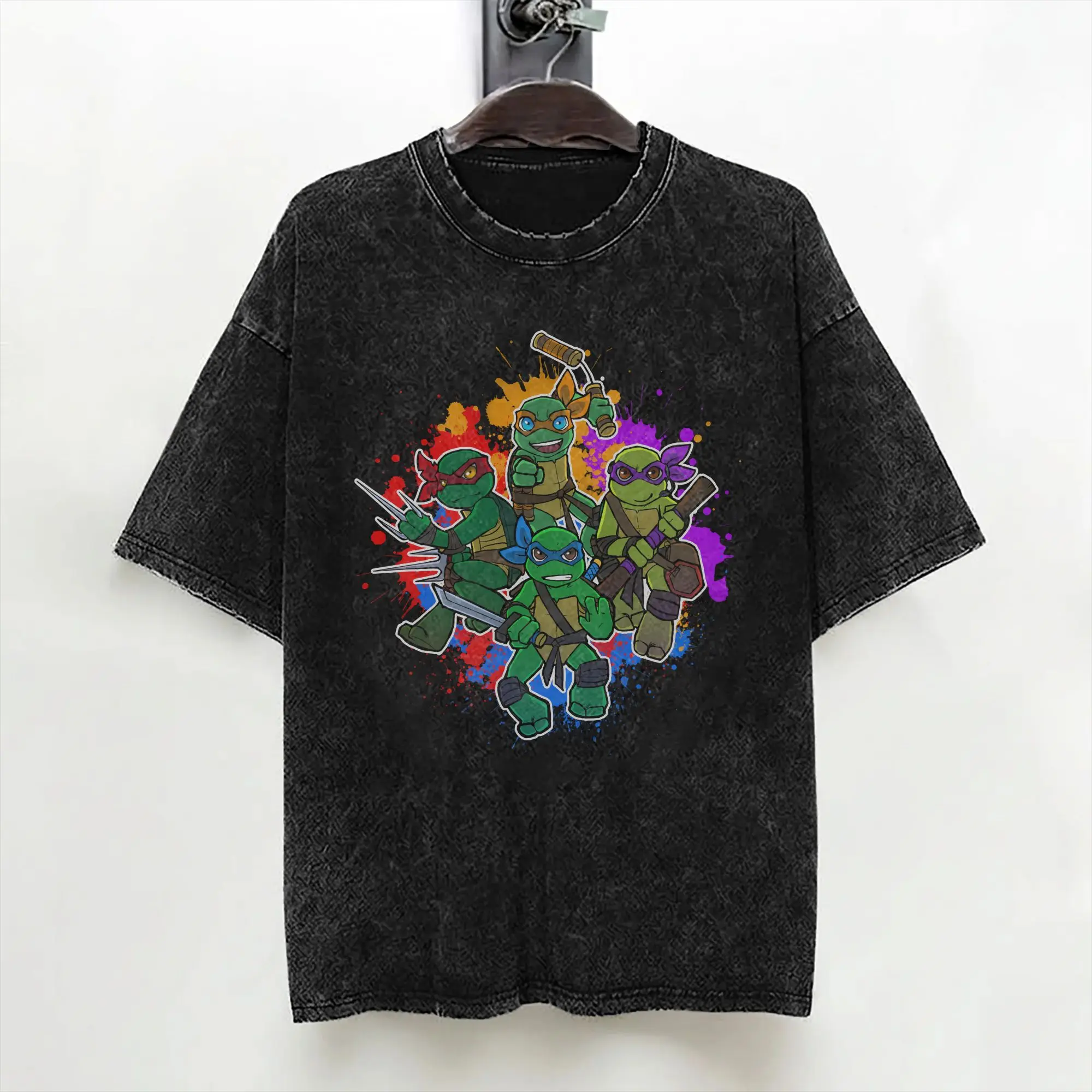 Cartoon Ninja T-Turtles Washed T Shirt Streetwear Vintage T-Shirt  Tee Shirt for Men Women Short Sleeve Oversize Printed