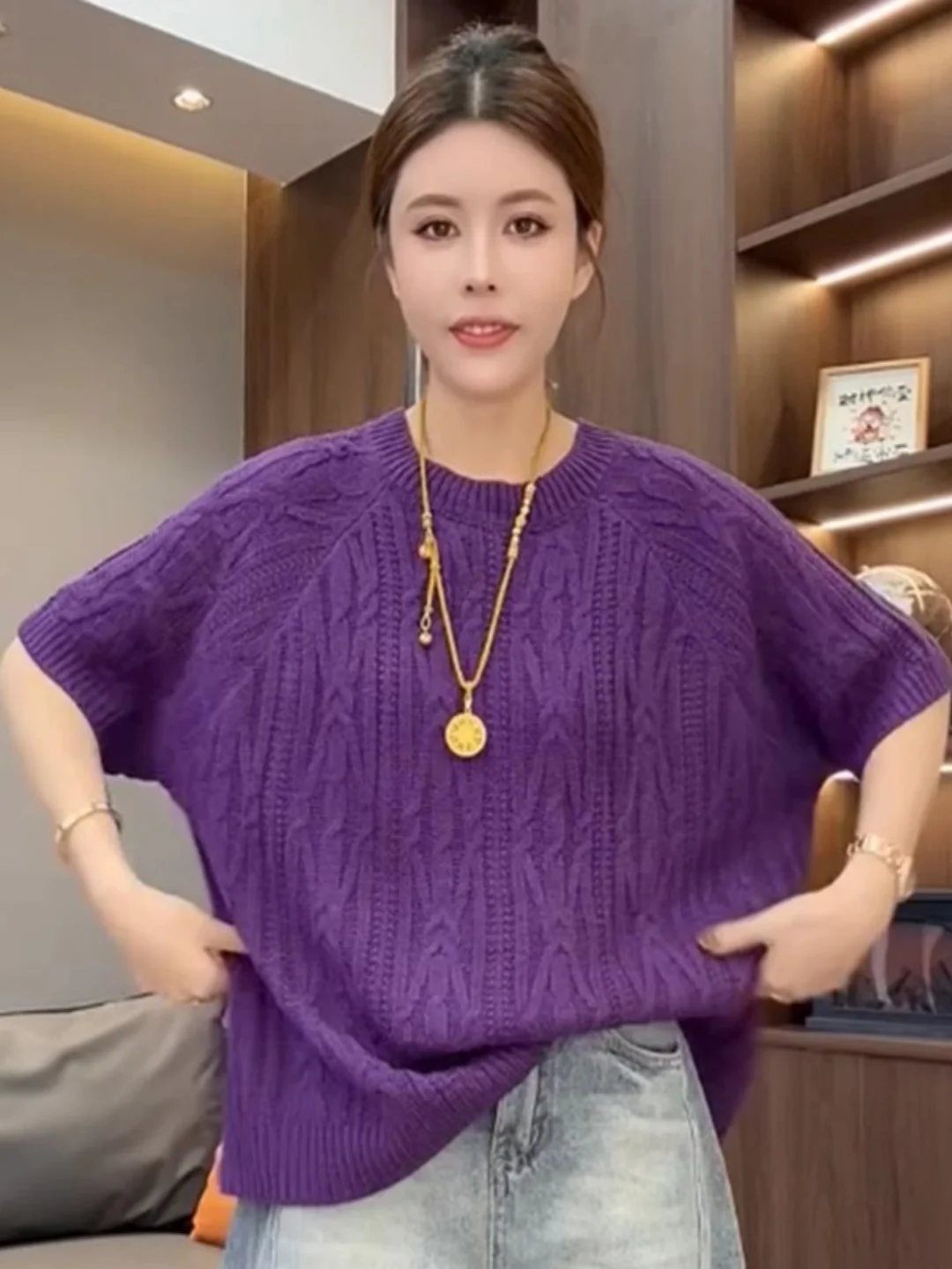 

Вязаный свитер больших размеров круглый Ne ort Sve Inner Wear Oversize Trendy Color Commute Sle Women's Faion